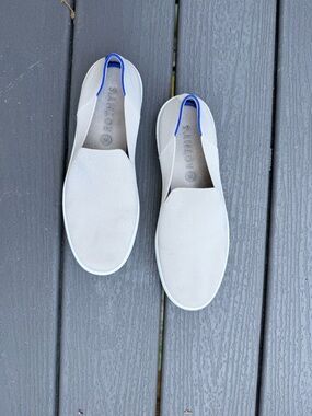 Rothy's Sand color Slip-On Sneakers with Blue Heel Loop
